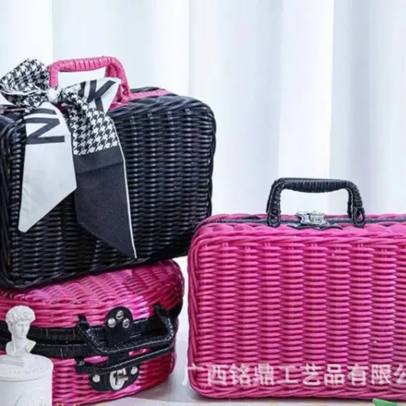 Rounded Mini Carry Case Set — Coordinated family of compact rounded cases with flat lids, short handles and front clasps, shown in multiple finishes.