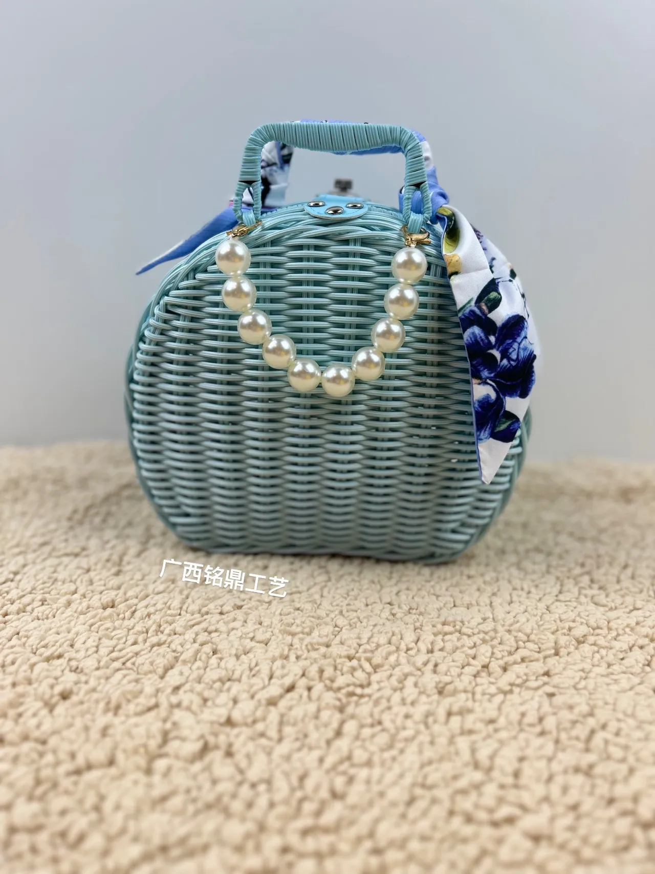 Domed Bead-Trimmed Carry Case — Domed rectangular carry case with a top handle, visible interior and bead-like decorative trim for keepsake and event presentations.