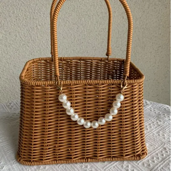 Open Rectangular Loop-Handle Basket — Open rectangular basket with tall loop handles and decorative trim, designed for visible hamper, favor and retail pack-outs.