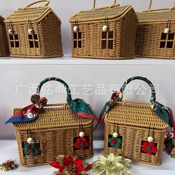 Ribbon-Trimmed House Gift Basket — House-shaped designs with textile and floral trim
