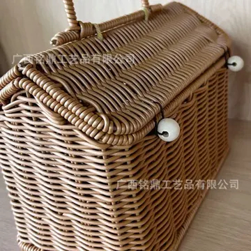 House-Shaped Woven Gift Basket — Roofline and side closure