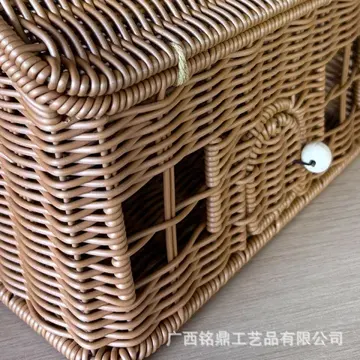 House-Shaped Woven Gift Basket — Front opening and woven closure detail