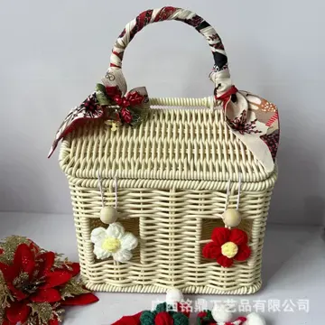 Ribbon-Trimmed House Gift Basket — Light finish and fabric trim
