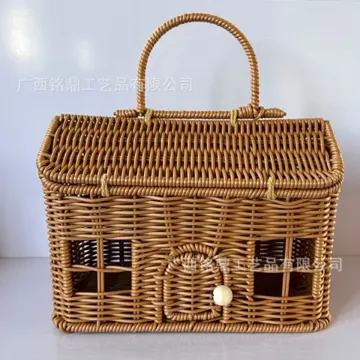 House-Shaped Woven Gift Basket — Plain front view